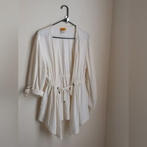 Ruby Rd. Jacket Women L Cream Rayon-Linen Blend Cardigan Elegant Versatile Casua